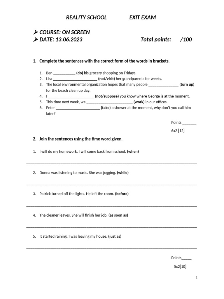 EXIT EXAM ON SCREEN | PDF