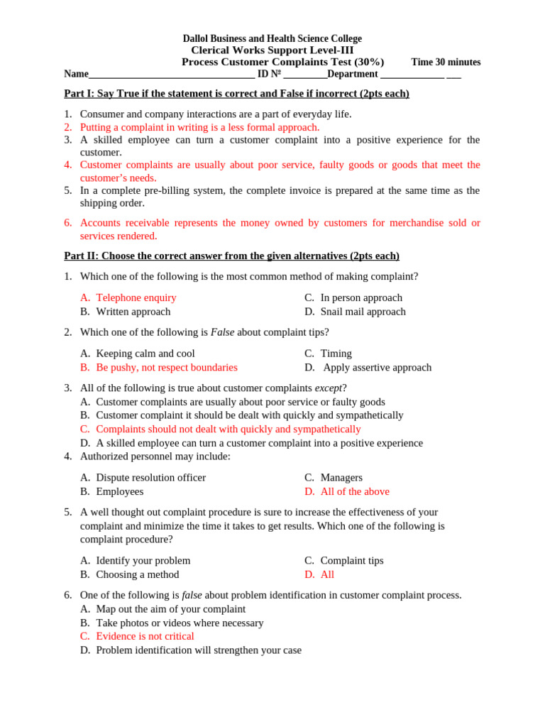 Customer Complaint Handling Test | PDF | Complaint
