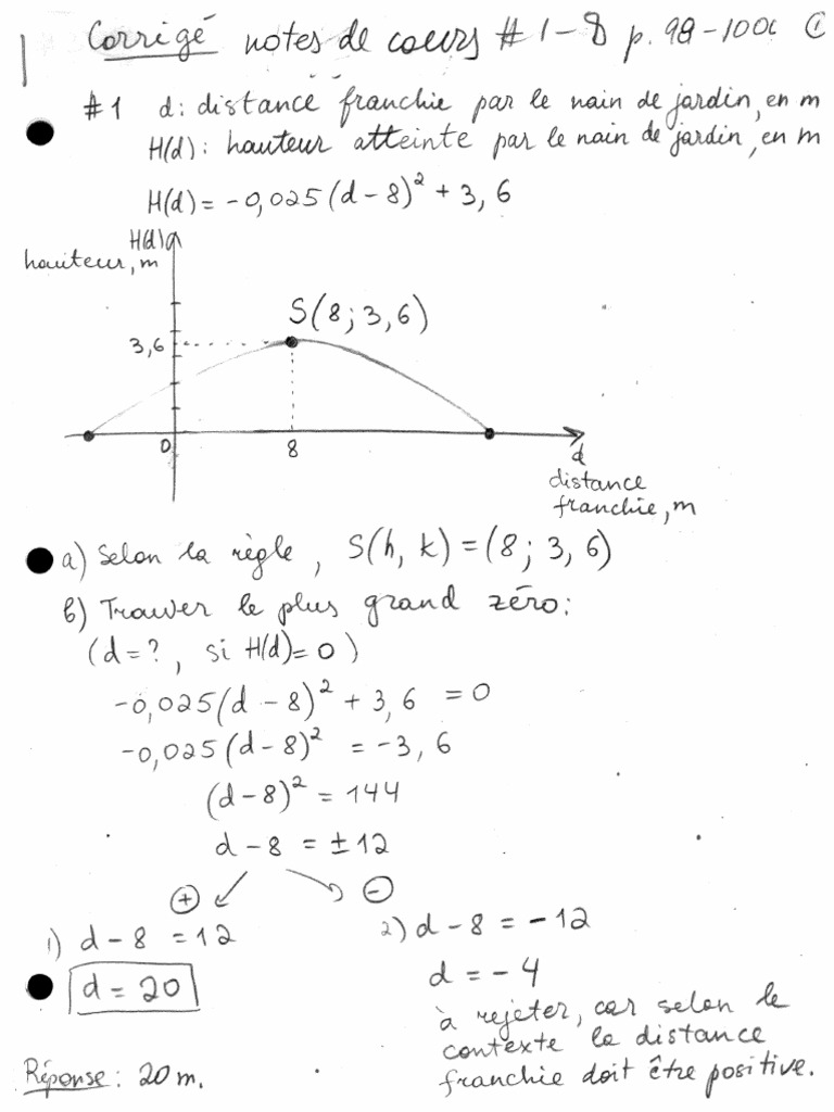 04 Corrigé Détaillé Quadratique Canonique Notes p.98-100 #1-8 | PDF