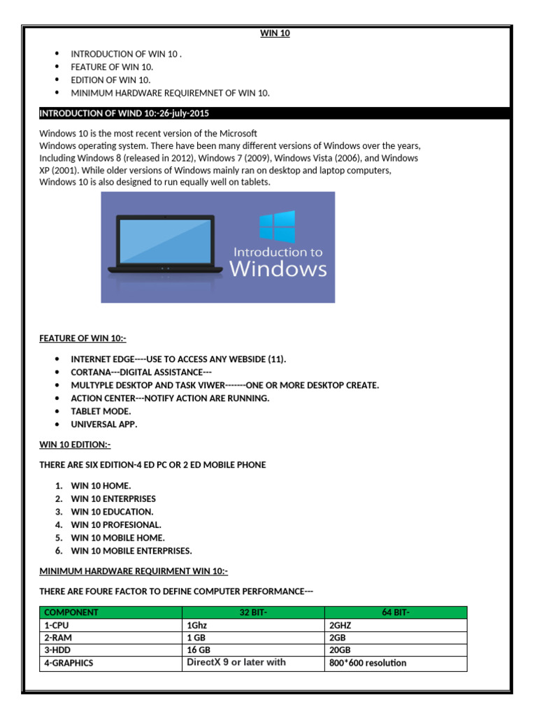 Windows 10 Features and Requirements Guide | PDF | Microsoft Windows ...