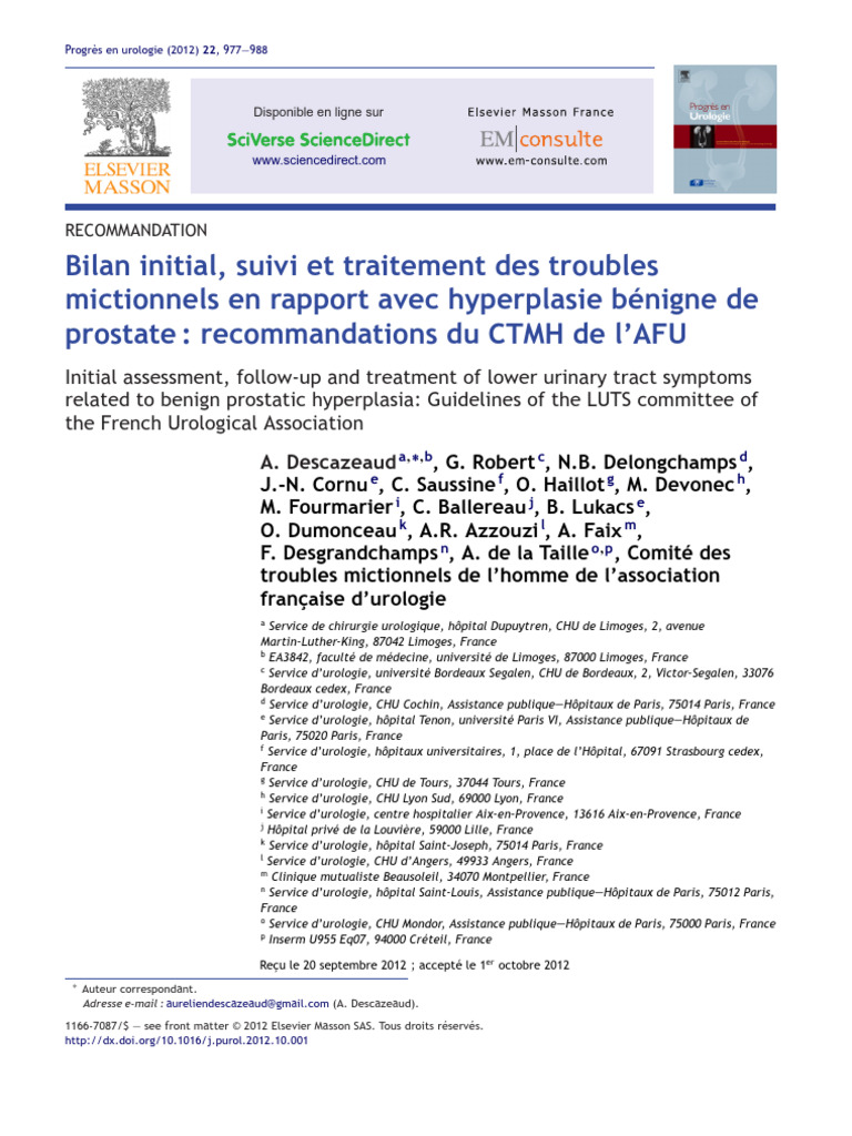 Recommandations sur l'HBP et SBAU | PDF | Urologie | Médecine clinique