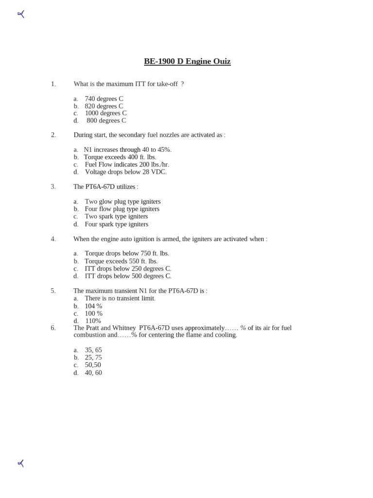 PT6A-67D Engine Quiz Questions | PDF | Engines | Machines