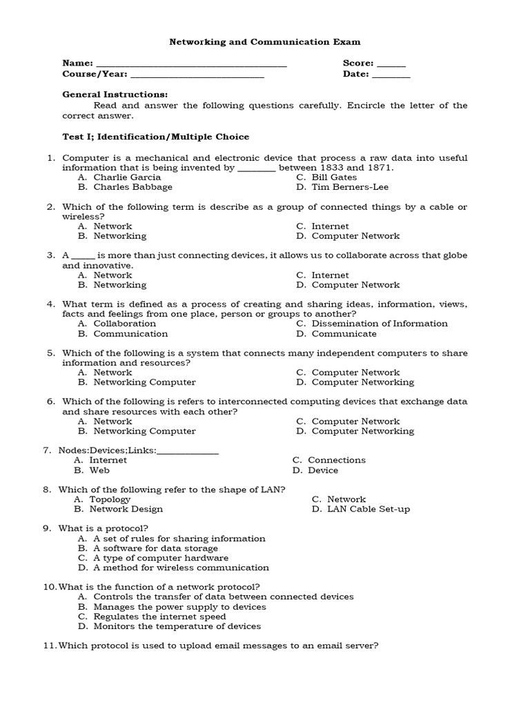 Networking and Communication Exam | PDF | Computer Network | Internet ...