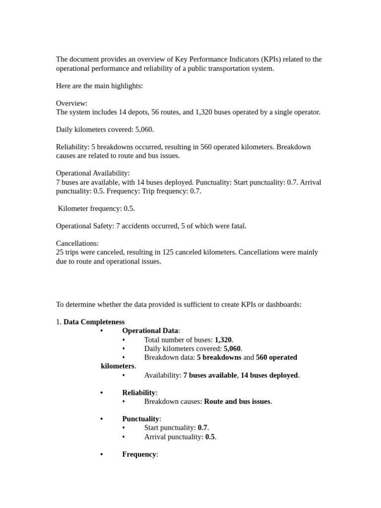 Public Transport KPI Overview and Gaps | PDF | Performance Indicator ...