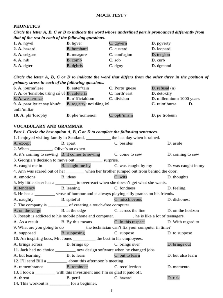 MOCK TEST 7 - KEY | PDF