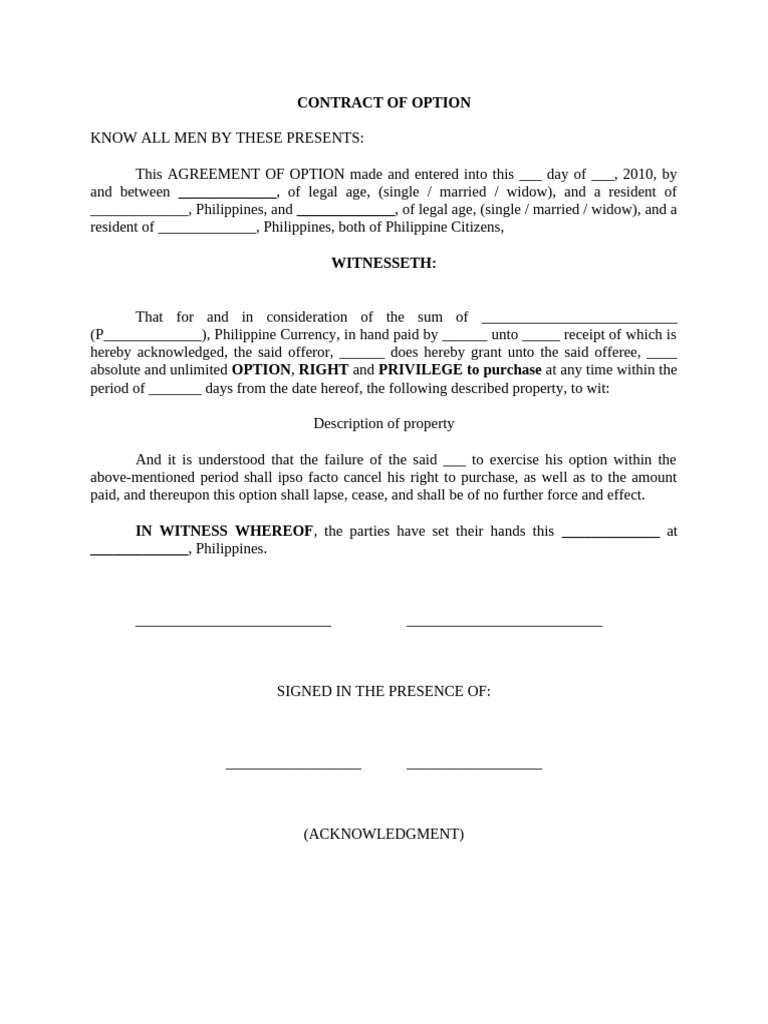Philippine Property Option Agreement | PDF