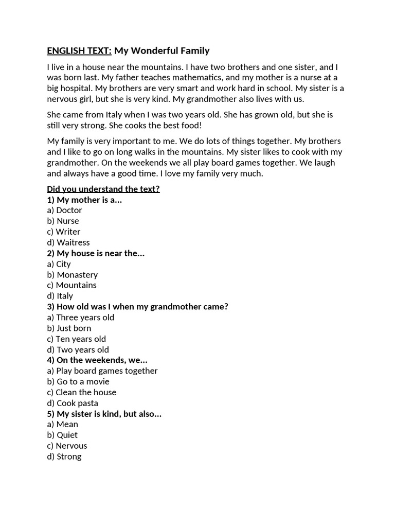 A Wonderful Family Text | PDF