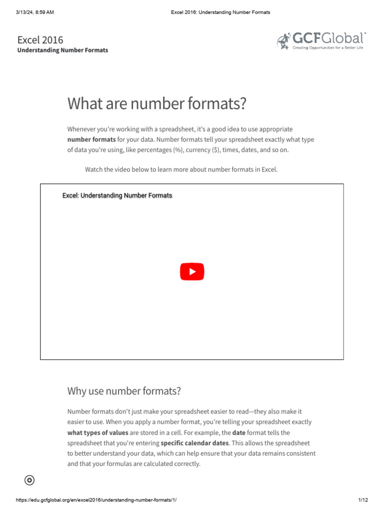 07 Excel 2016 - Understanding Number Formats | PDF | Spreadsheet ...