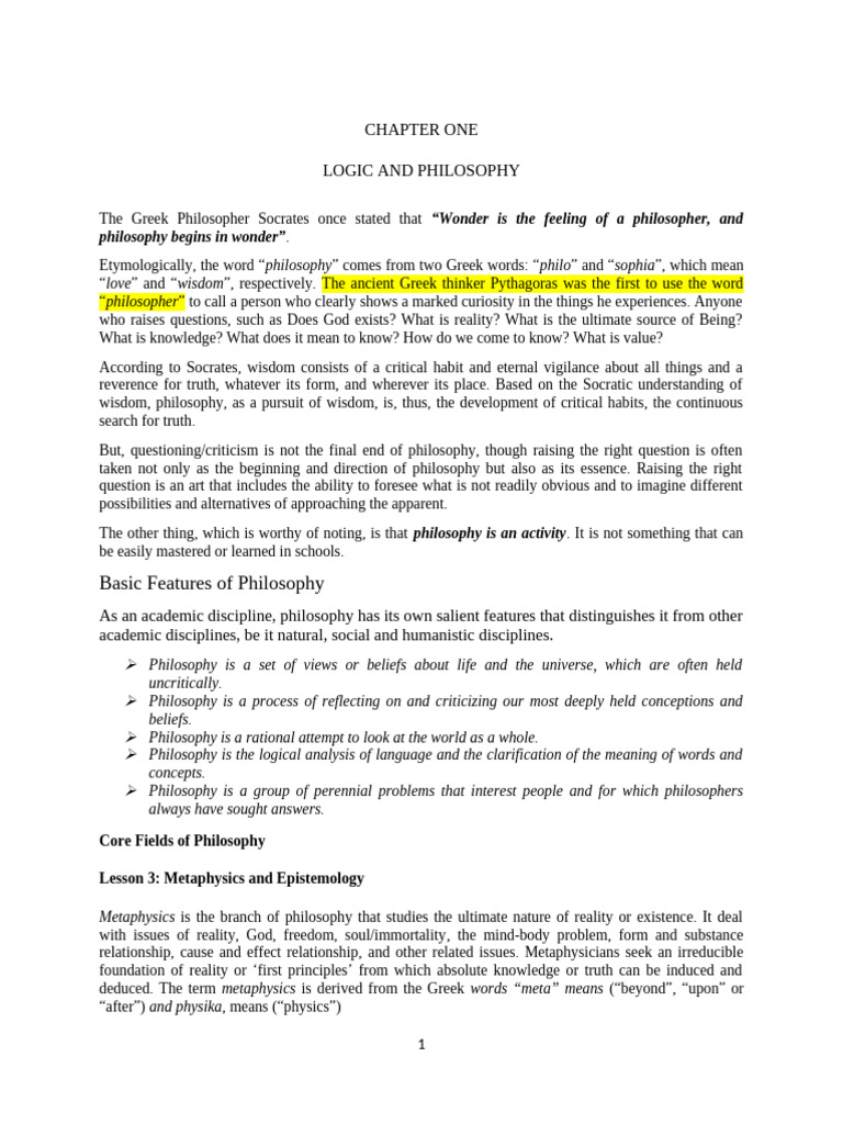 Chapter One Logic and Philosophy | PDF | Truth | Epistemology