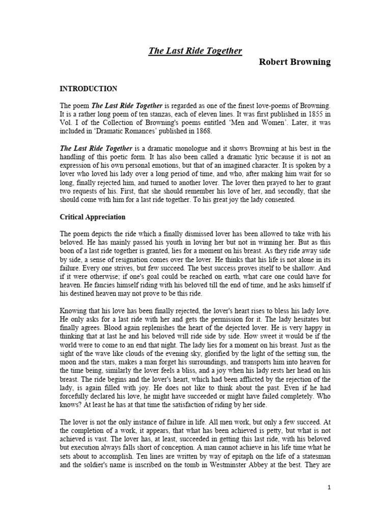 Analysis of Browning's Last Ride Together | PDF | Love | Poetry