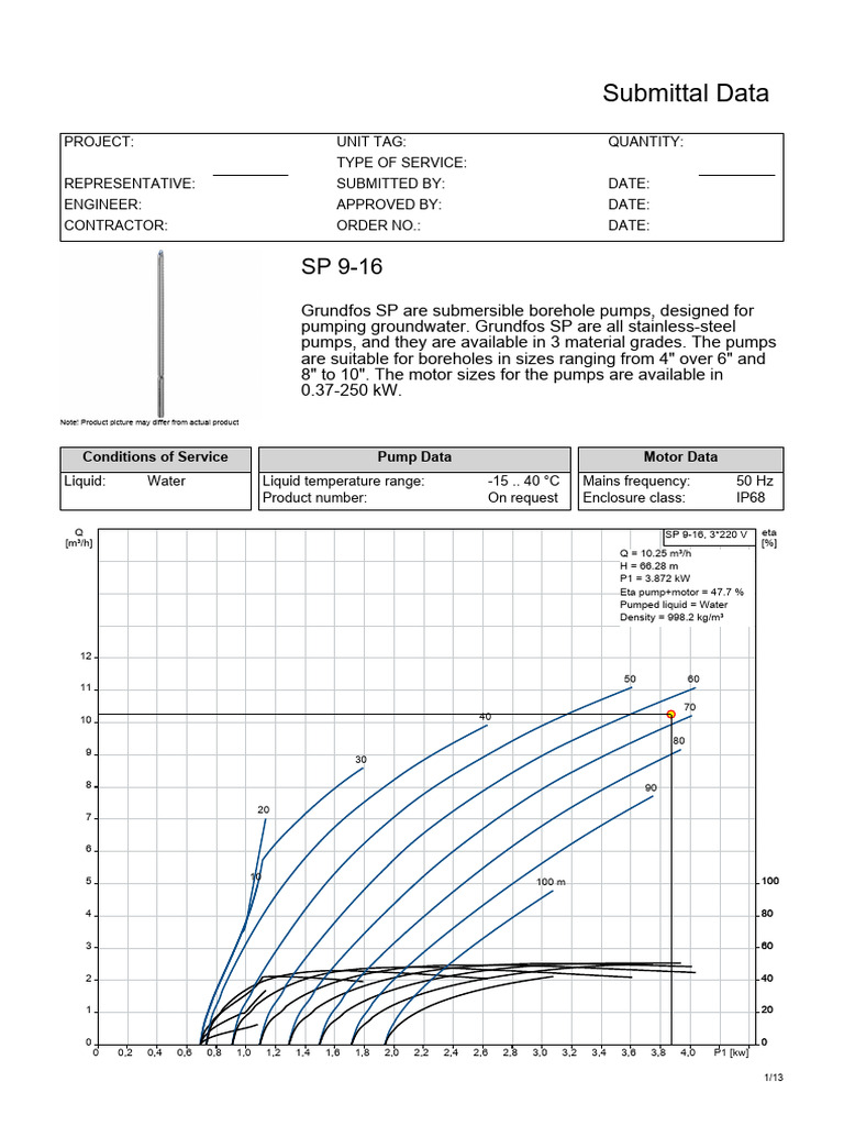 Submittal Data: Conditions of Service Pump Data Motor Data | PDF | Pump ...