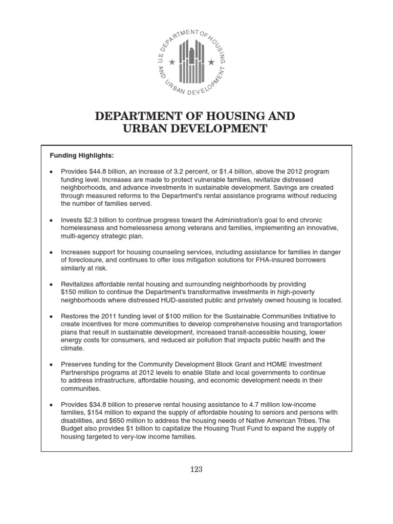 Housing & Urban Development Department Budget Proposal Federal