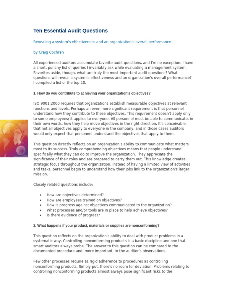 Top 10 Audit Questions for Performance | PDF | Audit | Data Analysis