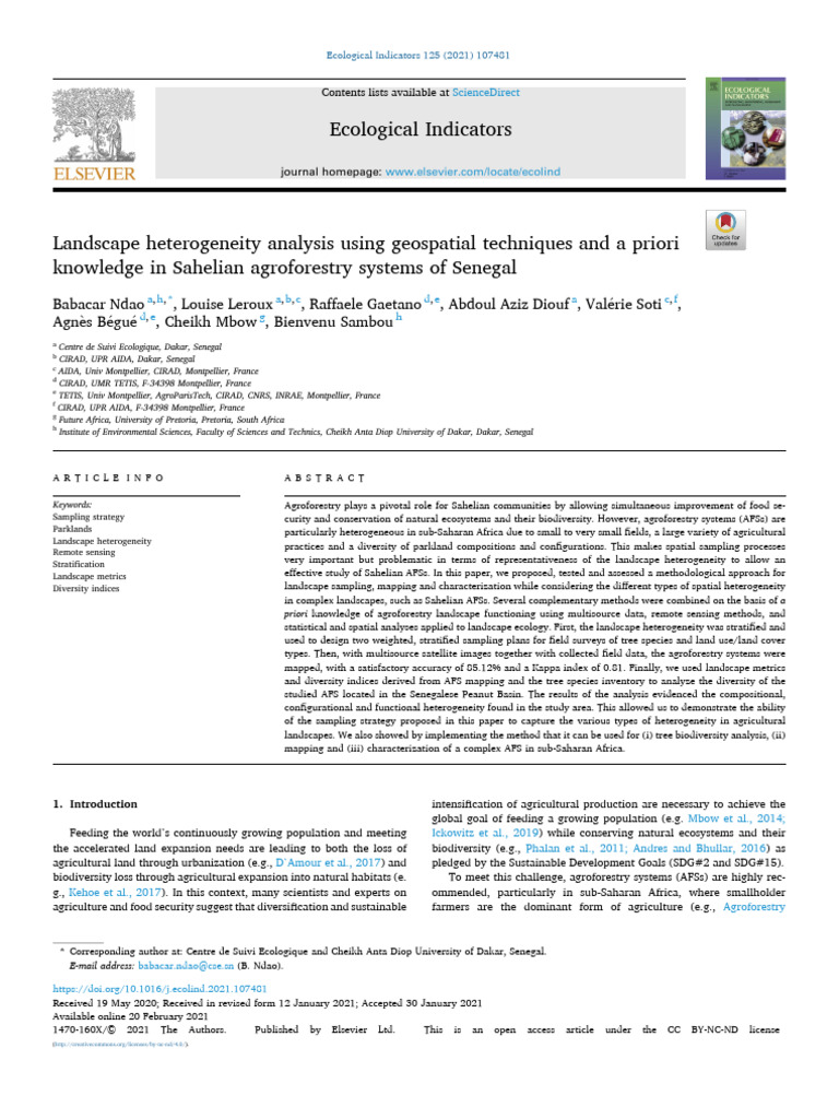 Landscape Heterogeneity in Senegal's Agroforestry | PDF | Spatial ...