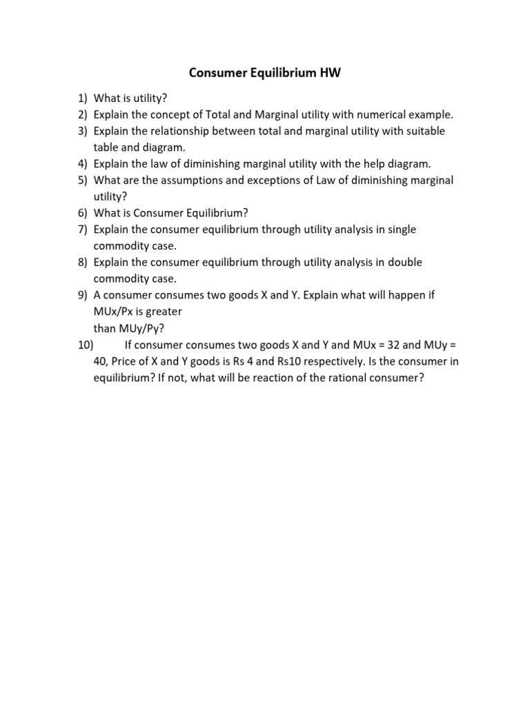 Consumer Equilibrium Hw Pdf
