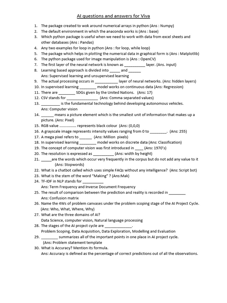 AI Viva Questions and Answers Guide | PDF | Accuracy And Precision ...