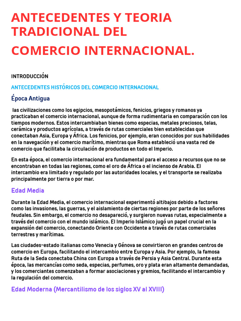 Antecedentes y Teoria Del Comercio Internacional PDF | PDF | Ventaja ...