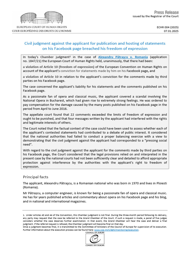 Civil Judgment Against The Applicant For Publication and Hosting of ...