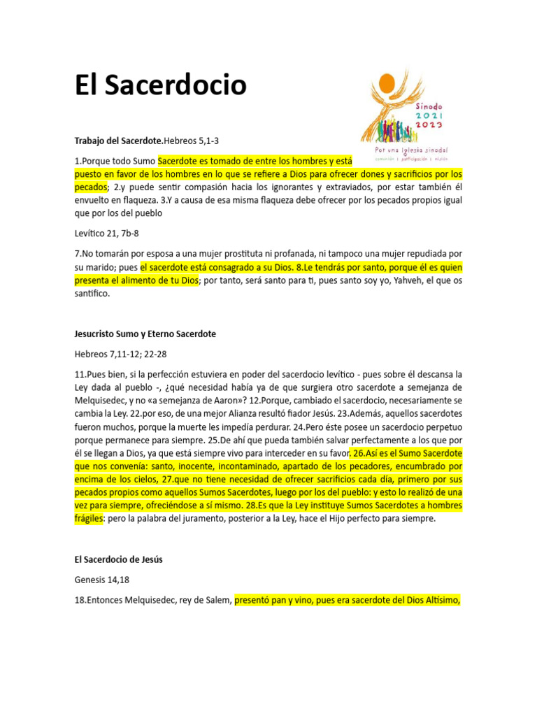 El Sacerdocio en la Biblia: Jesús y Melquisedec | PDF