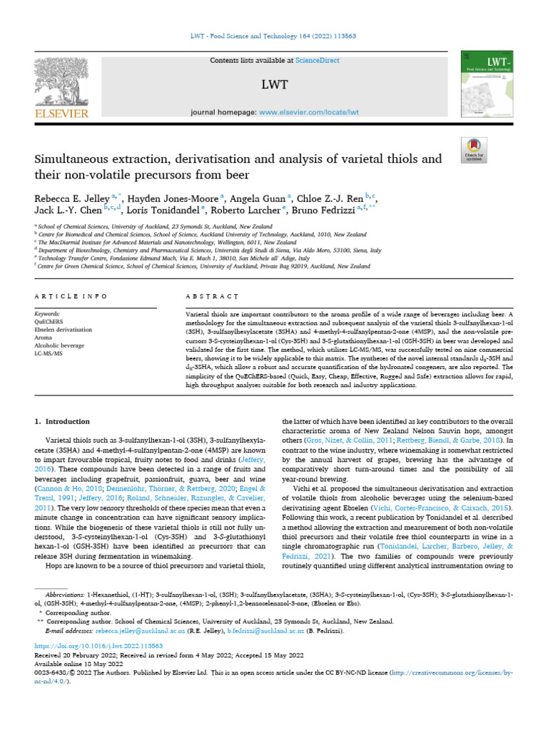 Beer Thiol Extraction & Analysis Method | PDF | Detection Limit | Chemistry