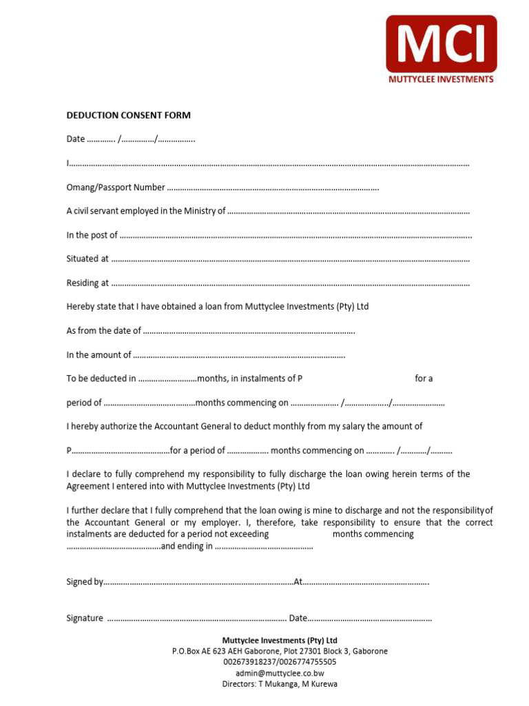 Loan Deduction Consent Form | PDF