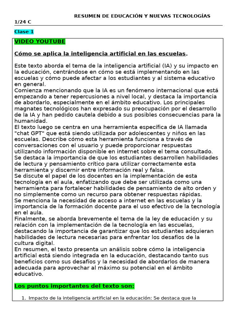 Impacto de la IA en la Educación Escolar | PDF | Enseñando ...