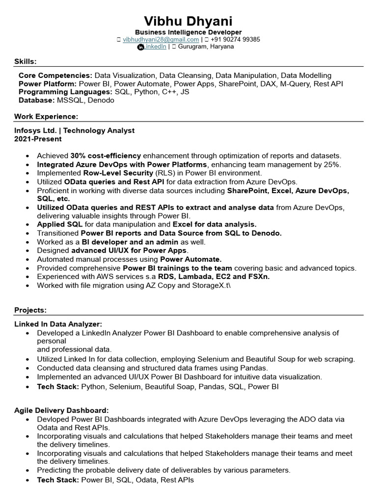 Business Intelligence Developer Profile | PDF | Data | Microsoft Sql Server