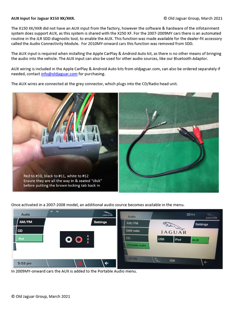 Jaguar XK/XKR AUX Input Installation Guide | PDF