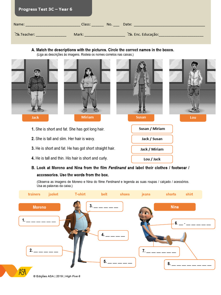 Year 6 Progress Test 3C Answers | PDF | Fashion | Clothing