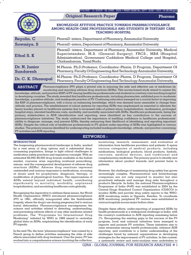 Pharmacovigilance KAP in Healthcare Professionals | PDF ...
