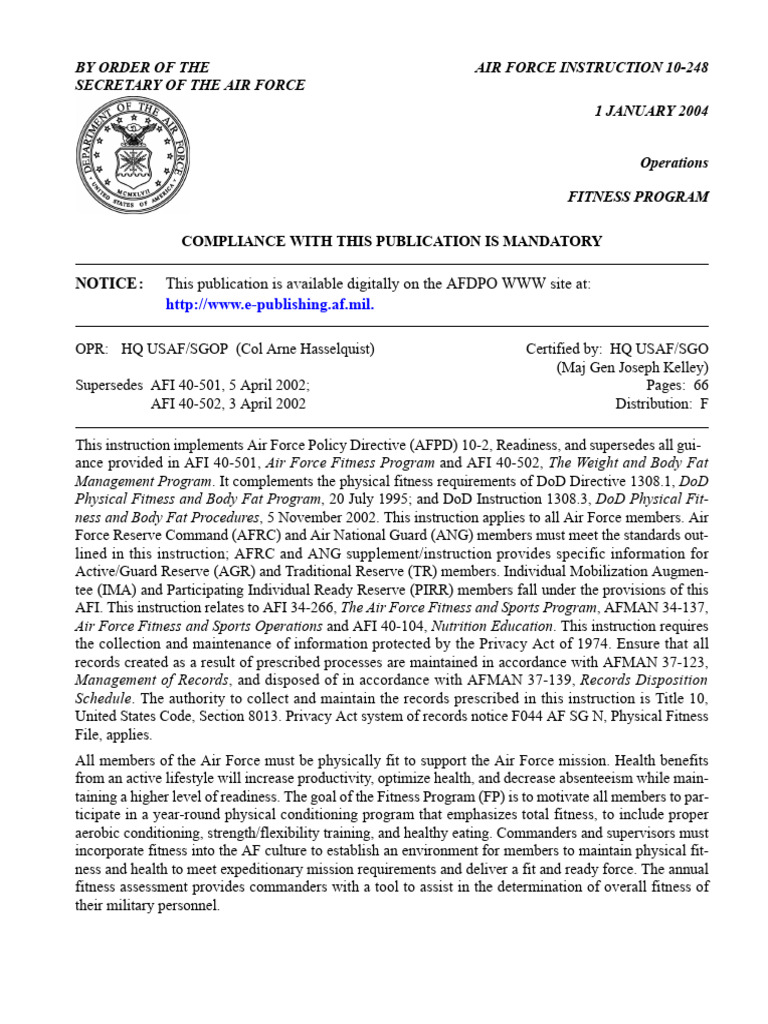 Air Force Fitness Program Guidelines | PDF | Physical Fitness | United ...