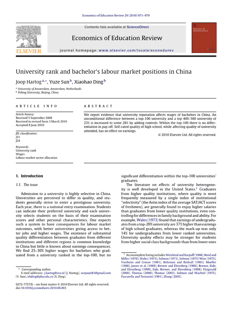 University Rank and Bachelors Labour Market Positions in China | PDF ...