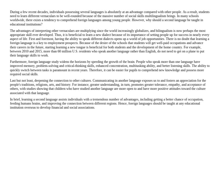 Benefits of Learning a Second Language | PDF | Foreign Language ...