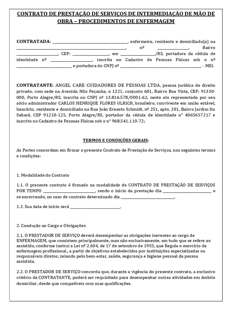 Contrato de Serviços de Enfermagem | PDF | Enfermagem