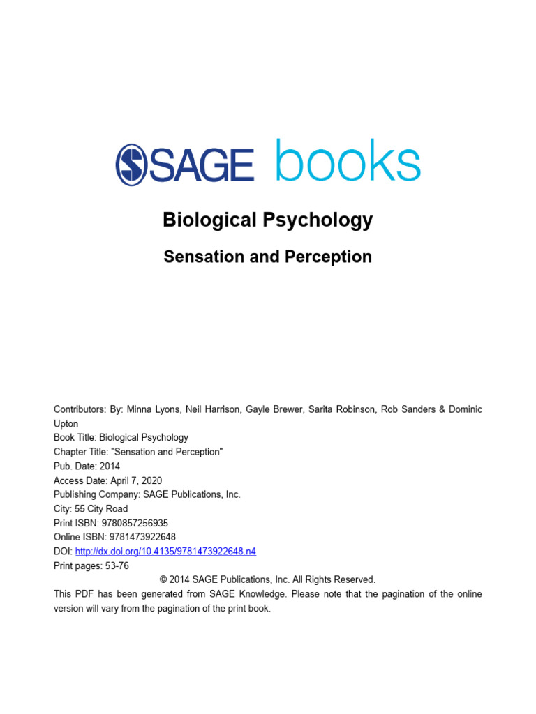 Sensation and Perception Overview | PDF | Perception | Somatosensory System