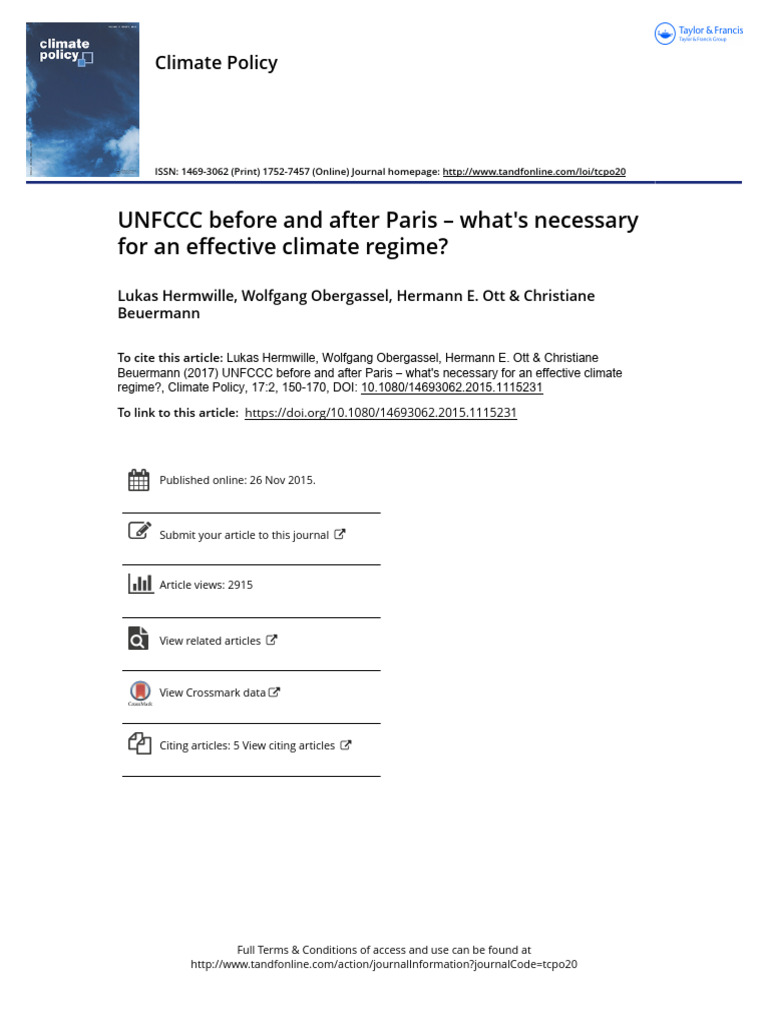 Hermwille2015 UNFCCC Before Paris | PDF | United Nations Framework ...