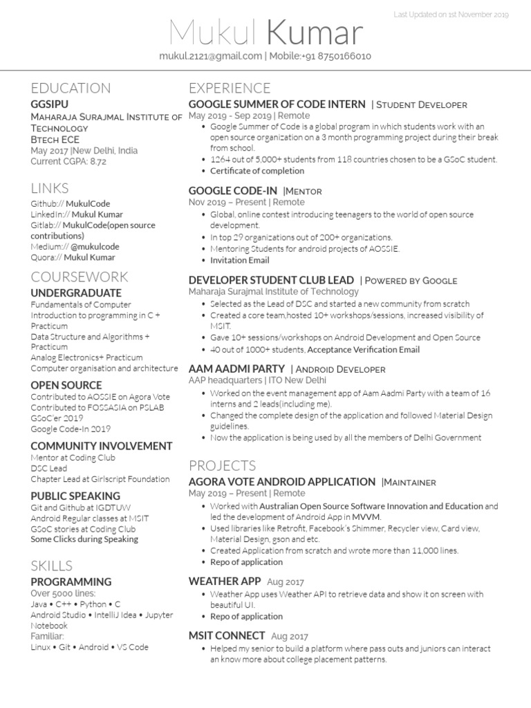 Mukul Kumar's Tech Resume & Projects | PDF | Android (Operating System ...