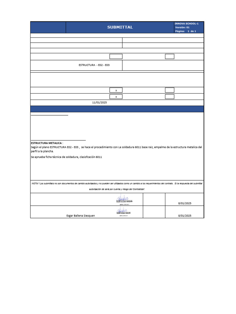 Aprobación de Submittal: Soldadura 6011 | PDF