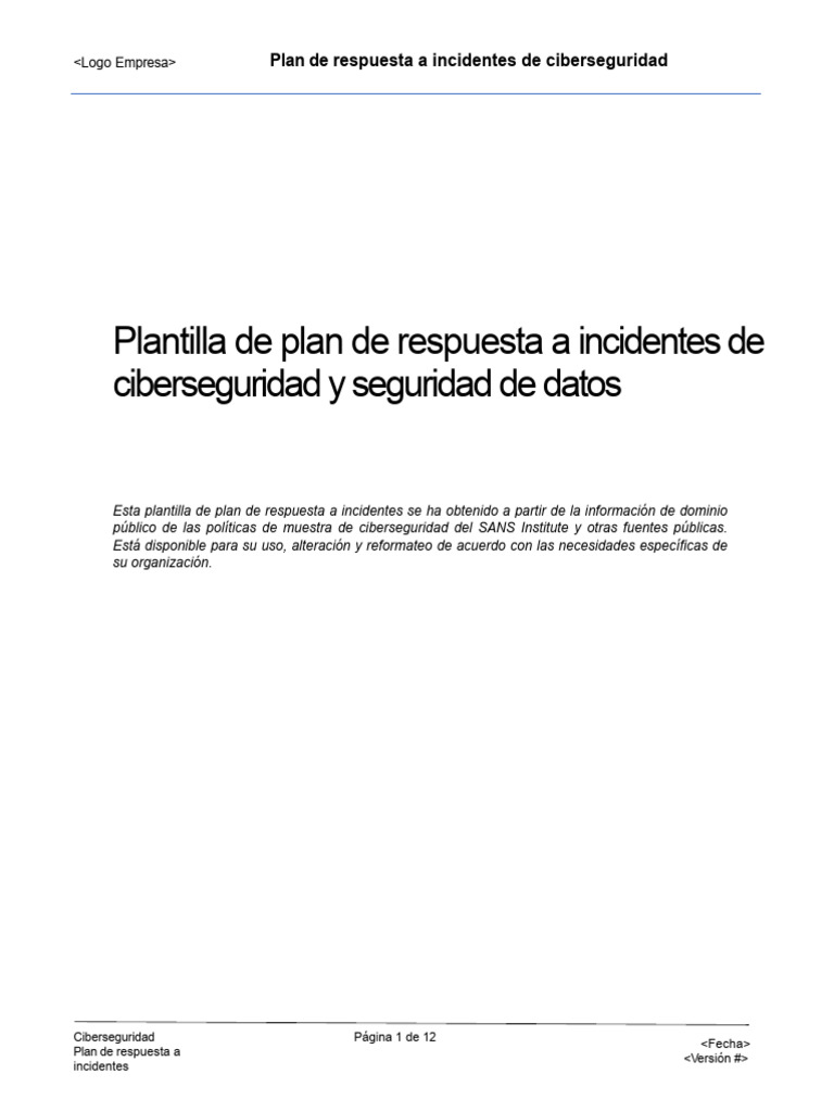Plan de Incidentes de Ciberseguridad | PDF | La seguridad informática ...