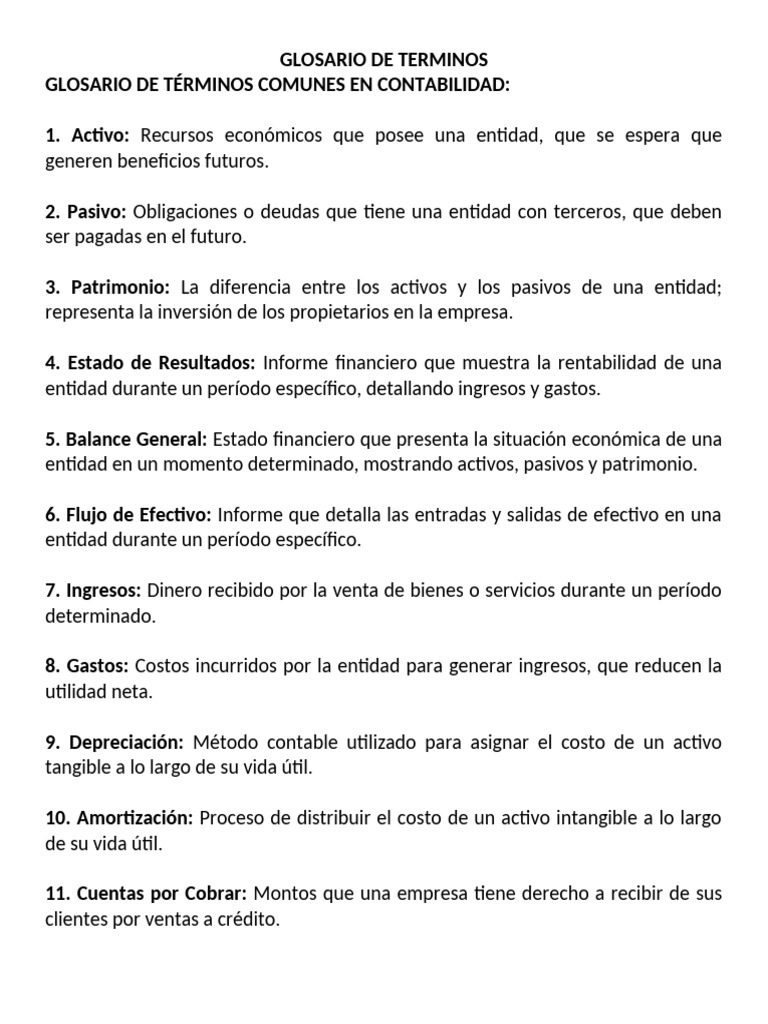 Glosario de Términos Contables Esenciales | PDF | Compartir (Finanzas ...