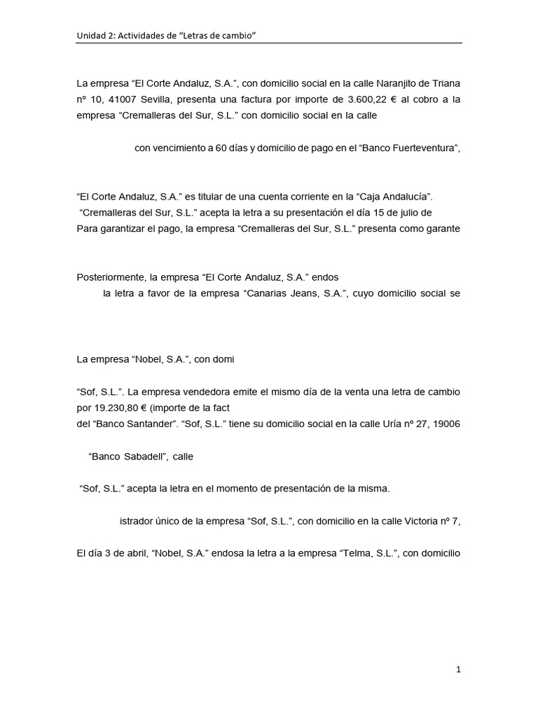 Actividades Prácticas sobre Letras de Cambio | PDF | Pagaré