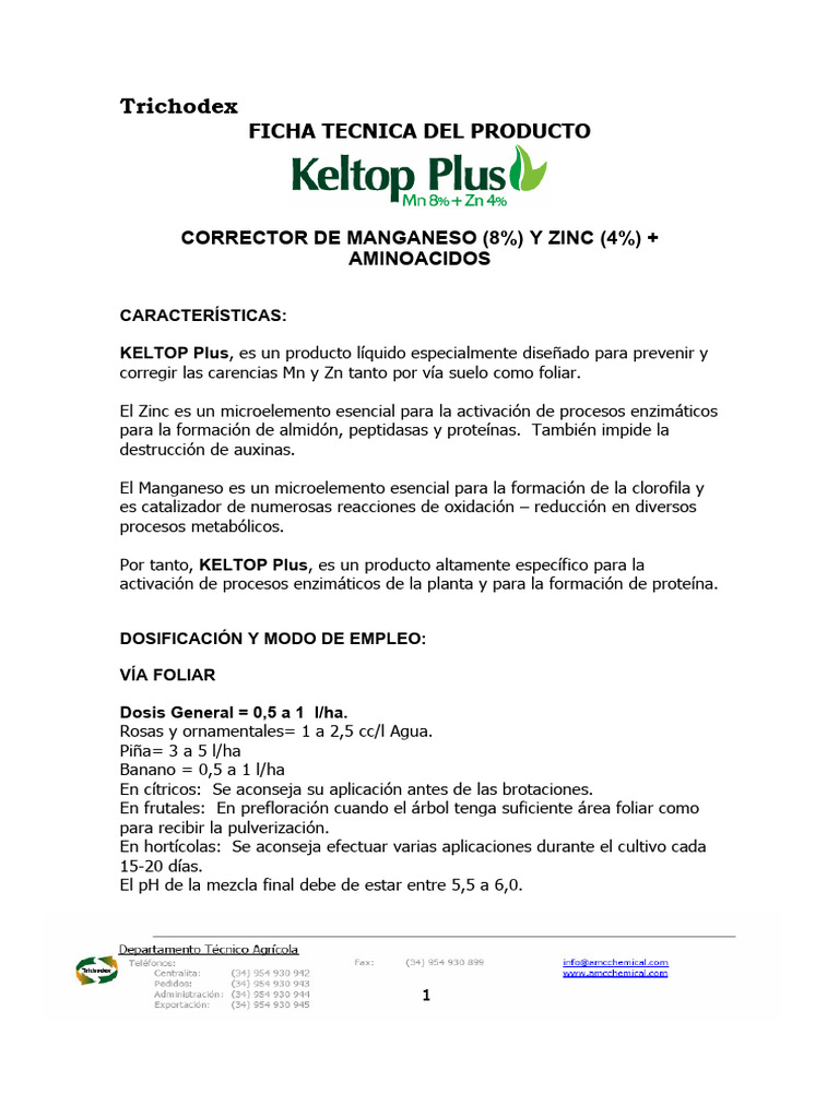 Ficha Técnica KELTOP Plus | PDF | Química | Sustancias químicas