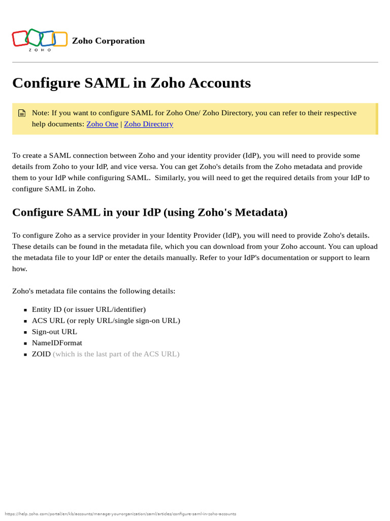 Configure SAML for Zoho Accounts | PDF | Public Key Cryptography | Key ...