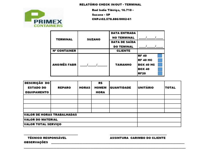 Relatório de Check-in/Check-out Terminal | PDF
