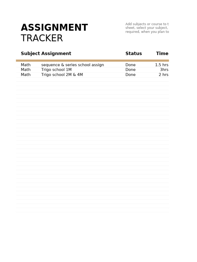 Assignment Tracker for School Subjects | PDF