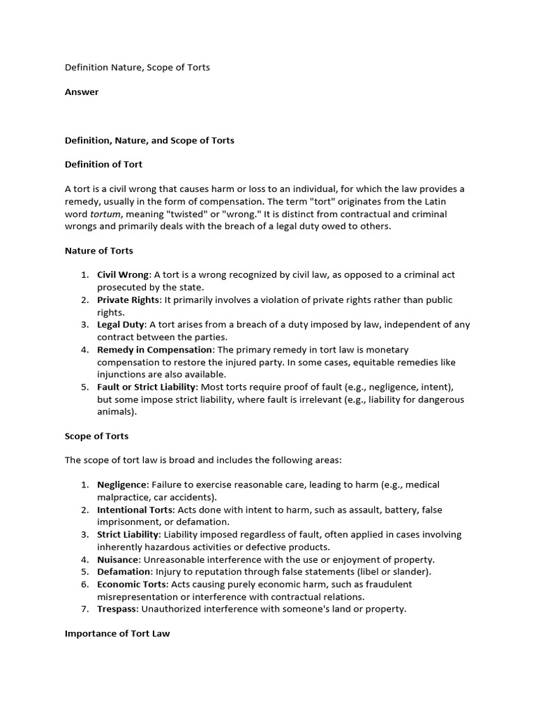 Understanding Torts: Definition and Scope | PDF | Damages | Tort