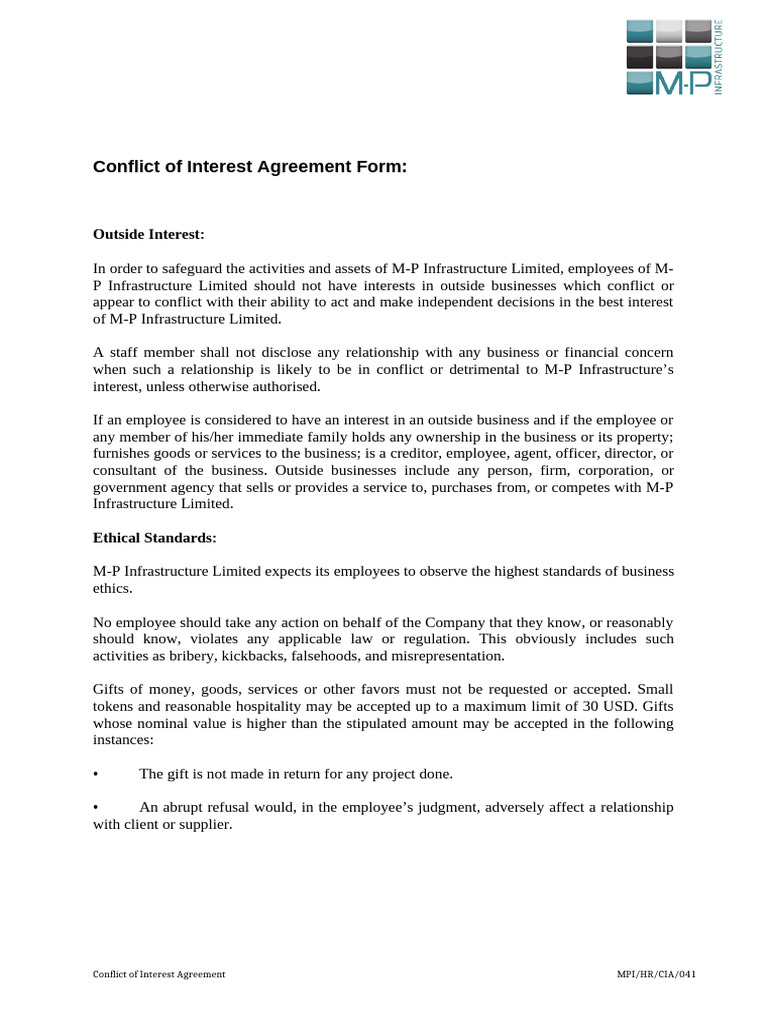 8. MPI Conflict of Interest Form (1) | PDF | Conflict Of Interest | Bribery
