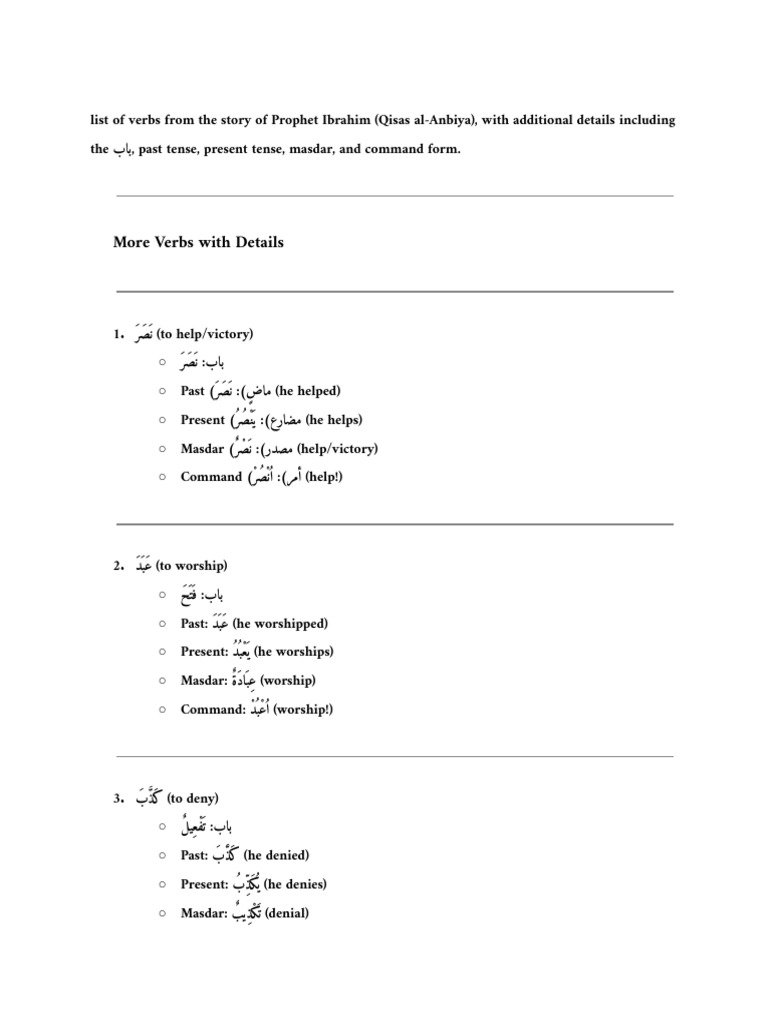 Arabic Verbs from Prophet Ibrahim's Story | PDF | Languages Of Africa ...