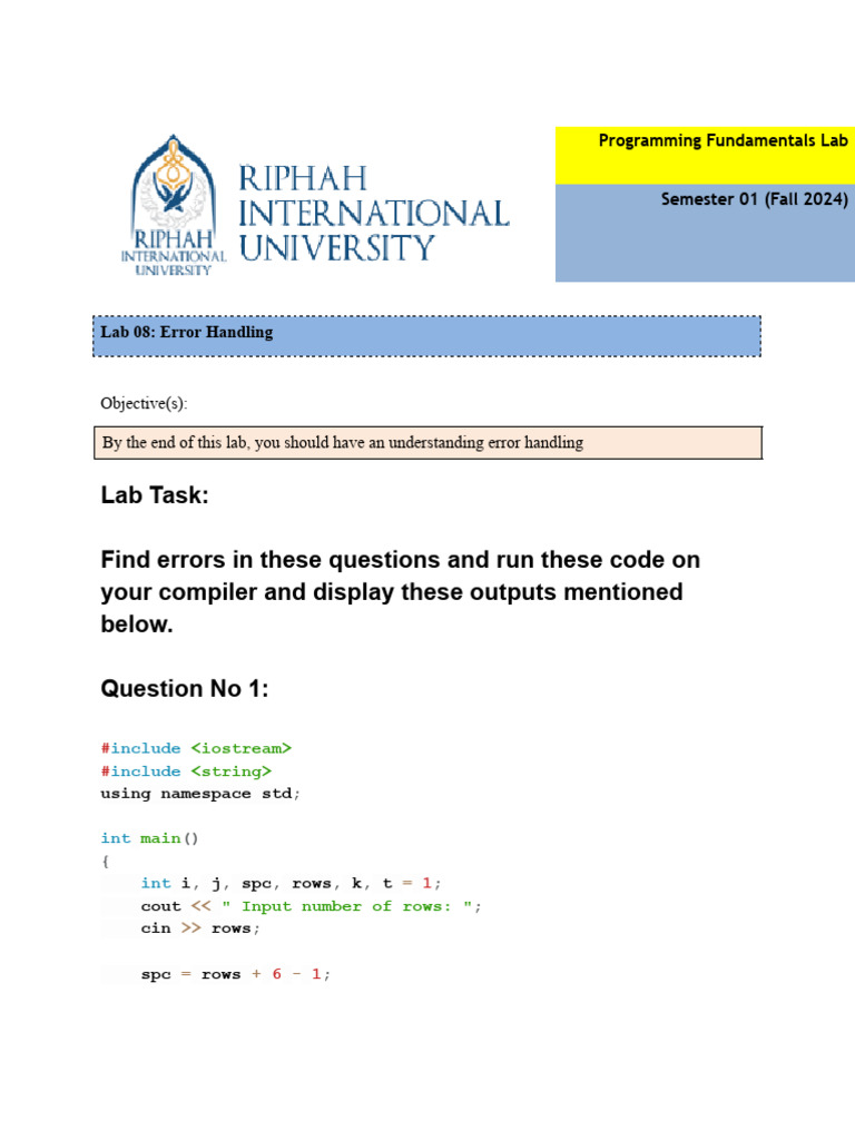 Lab 08: Error Handling in C++ Code | PDF