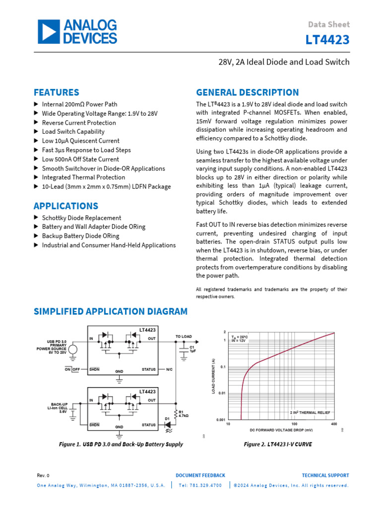 lt4423 - Integrated Ideal Diode - 28V, 2A, 0.2 Ohm | PDF | Mosfet | Diode